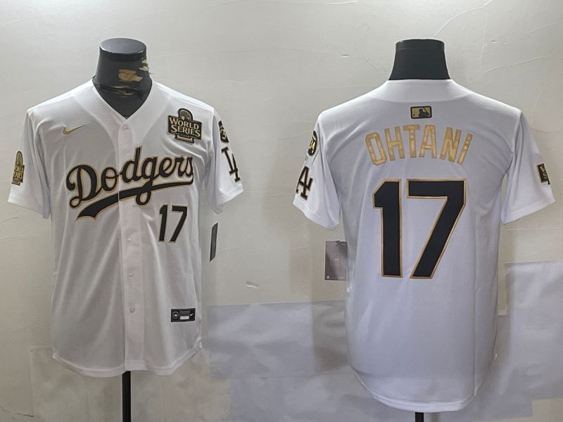 Men Los Angeles Dodgers 17 Ohtani White Gold Game 2024 Nike MLB Jersey style 11202